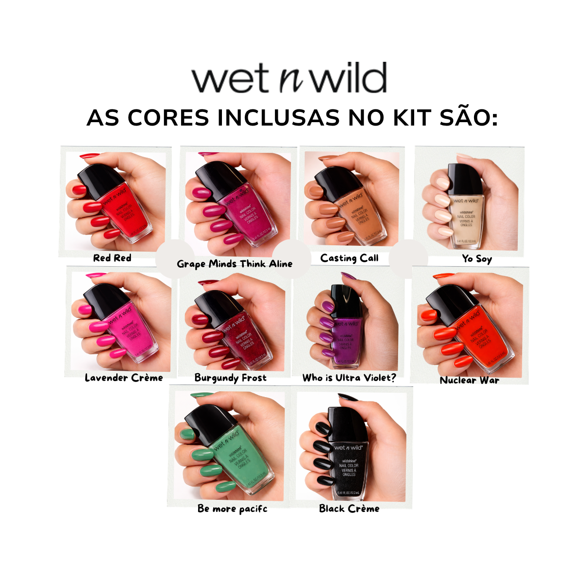 KIT 10 ESMALTES WET N WILD SHINE NAIL COLOR